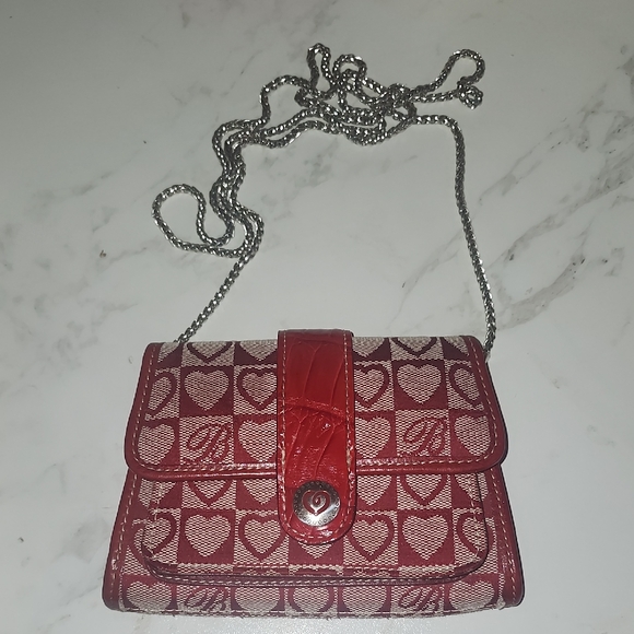 Brighton Red Heart Canvas Croc Leather Mini Wallet Coin Purse w Silver Chain - Picture 1 of 15
